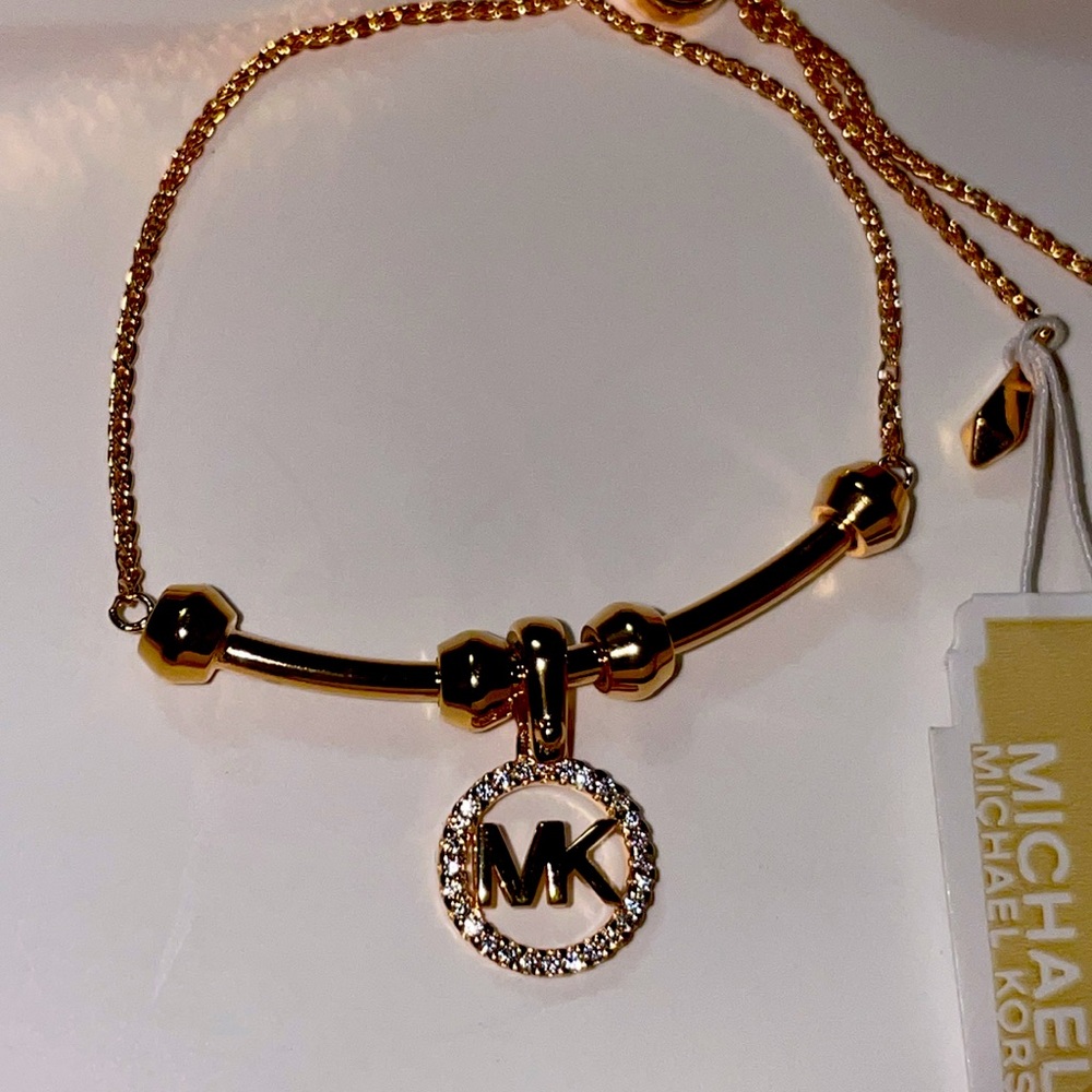⚜️MICHAEL KORS®Gorgeous Runway Golden Crystal Round Logo Slider Retail $175⚜️